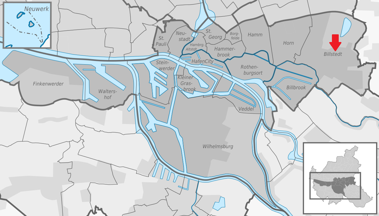 Karte der Stadtteile im Bezirk Hamburg Mitte.
