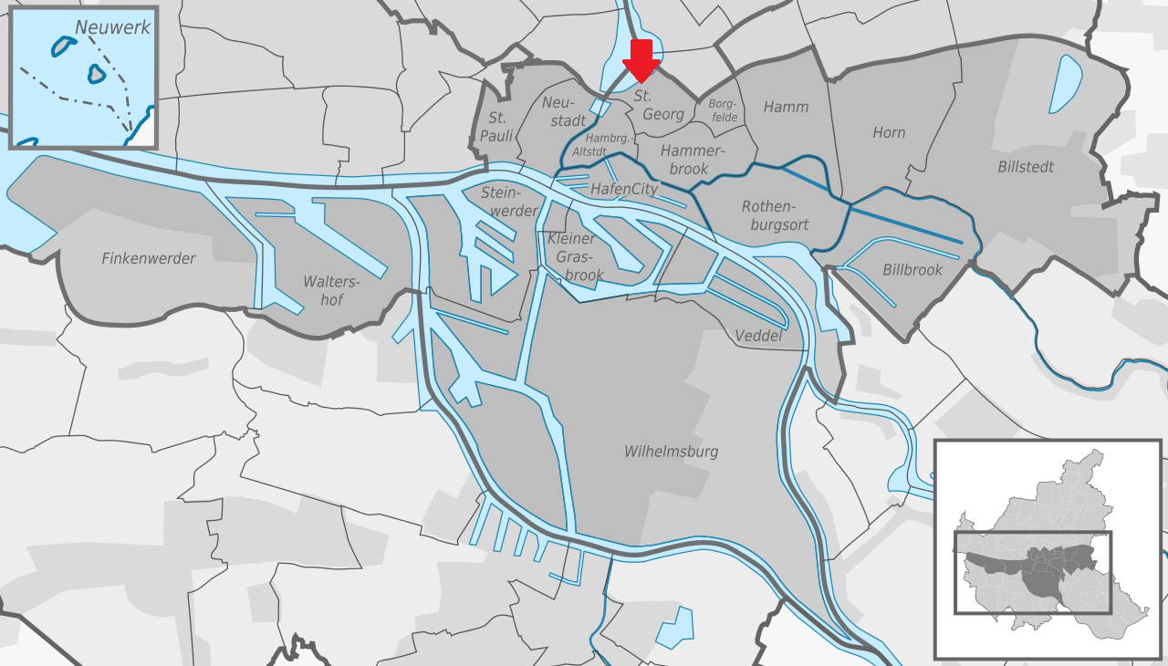 Karte der Stadtteile im Bezirk Hamburg Mitte.