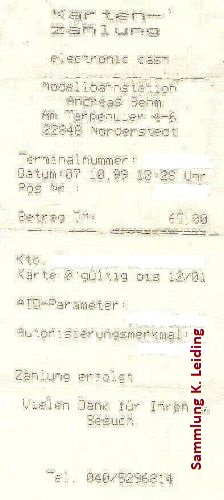 Kassenbon von der Modellbahnstation. Kassenbon von der Modellbahnstation.