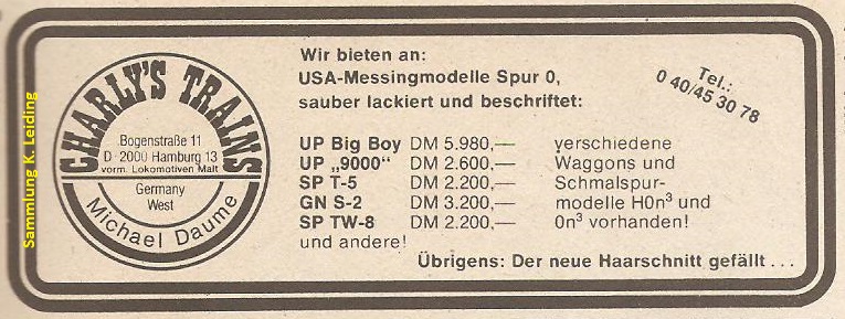 Werbung für Charly´s Trains. Werbung für Charly´s Trains.