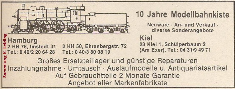 Werbung für die Modellbahnkiste.