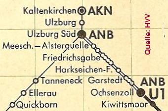 Ausschnitt des HVV - Schnellbahnnetzplanes vom September 1967 mit der ANB.