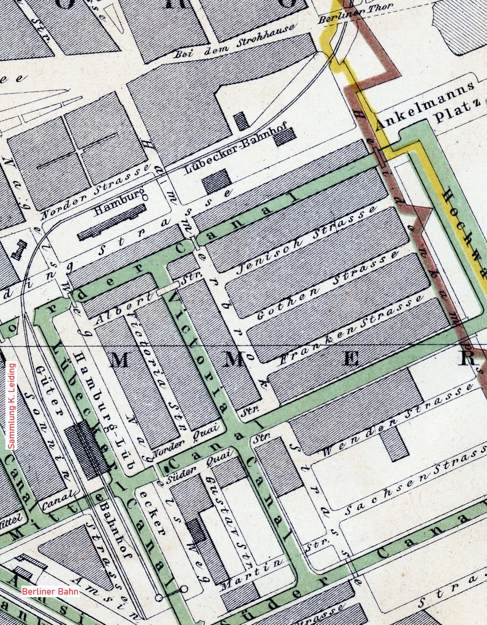 Karte vom ehemaligen L&uuml;becker Bahnhof nebst G&uuml;terbahnhof in Hammerbrook.