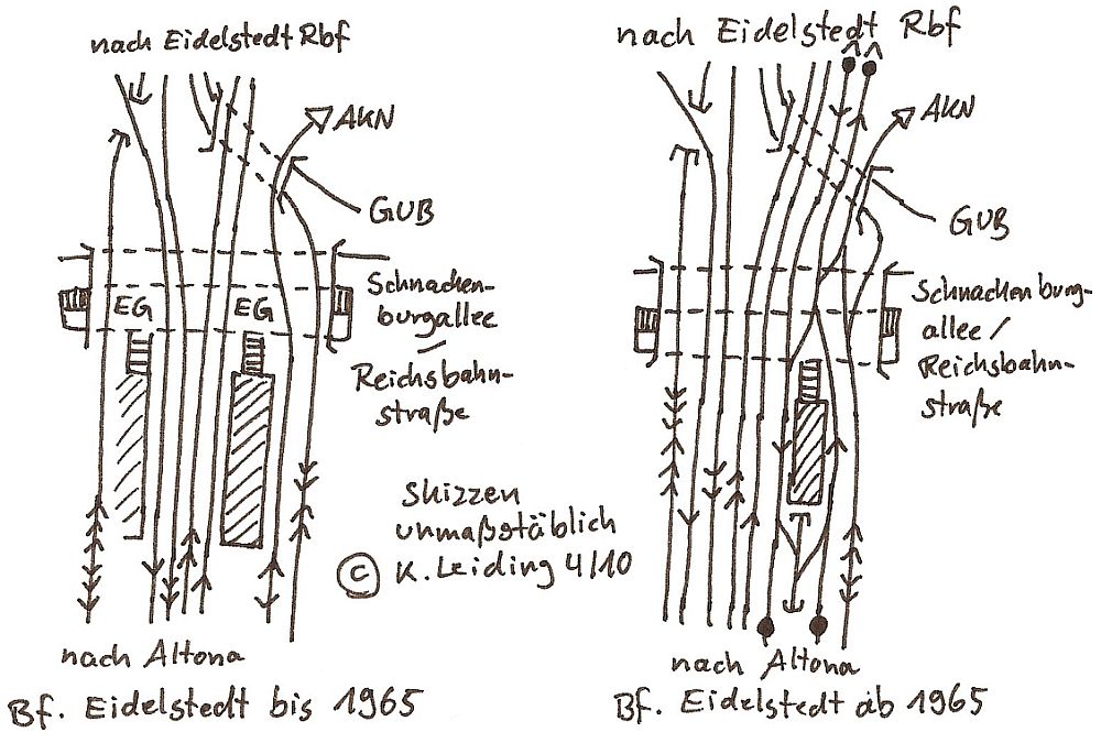 Bahnhof Eidelstedt vor und nach 1965.