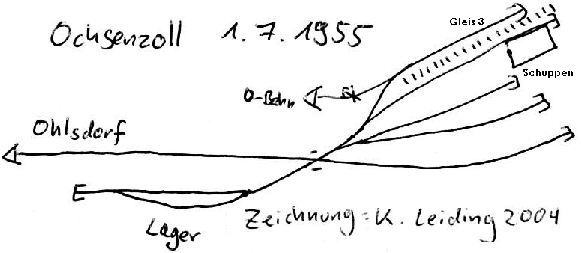 Skizze des Gterbahnhofs Ochsenzoll 1955.