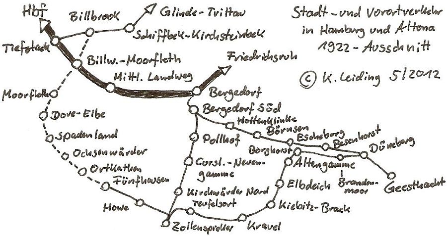 Skizze der Bahnen in den Vier- und Marschlanden 1922.