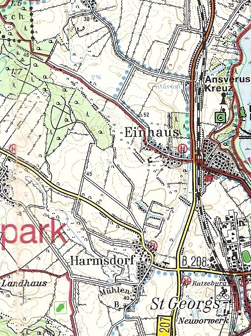 Karte aus den 1990er Jahren mit dem Abschnitt zwischen dem Staatsforst Farchau und Ratzeburg.