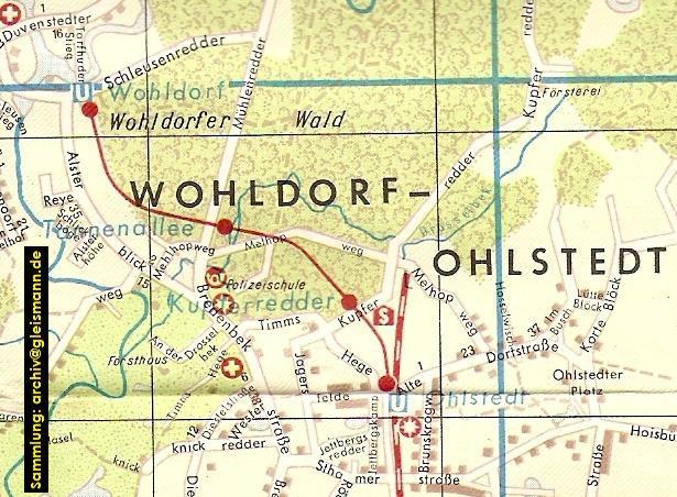 Falk - Plan von 1956 mit dem Restbetrieb der Walddrfer - Straenbahn.