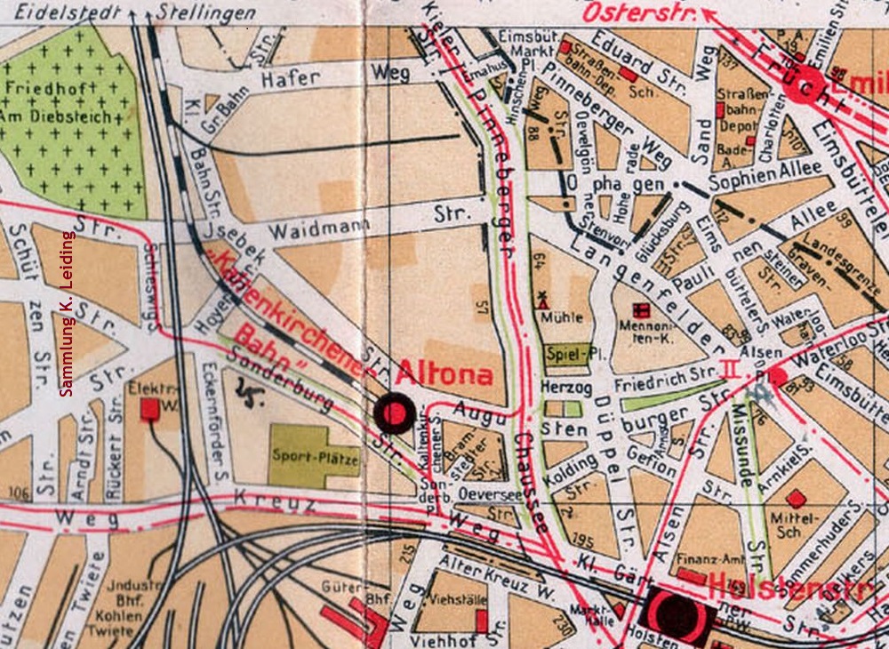 Ausschnitt aus einer Verkehrskarte von Hamburg aus dem Jahr 1928.