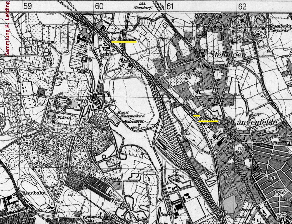Ausschnitt aus einem Meßtischblatt von Hamburg aus dem Jahr 1927.