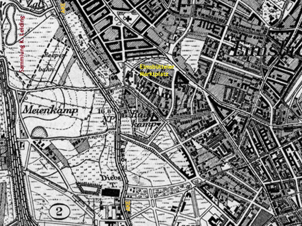 Ausschnitt aus einem Meßtischblatt von Hamburg aus dem Jahr 1906.