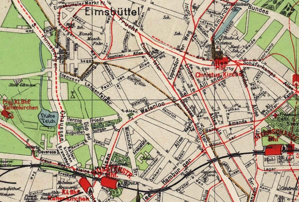 Ausschnitt aus einem Stadtplan von Hamburg aus dem Jahr 1911.