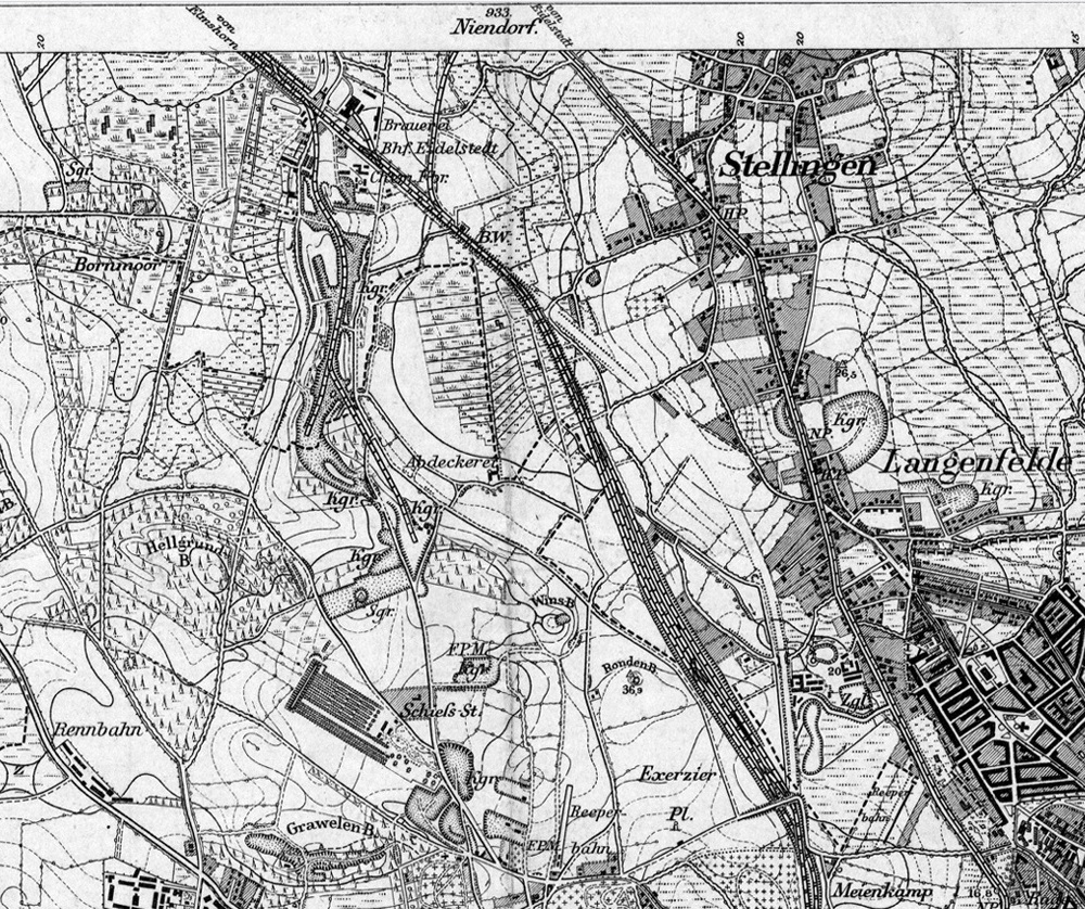 Ausschnitt aus einem Meßtischblatt von Hamburg aus dem Jahr 1905.