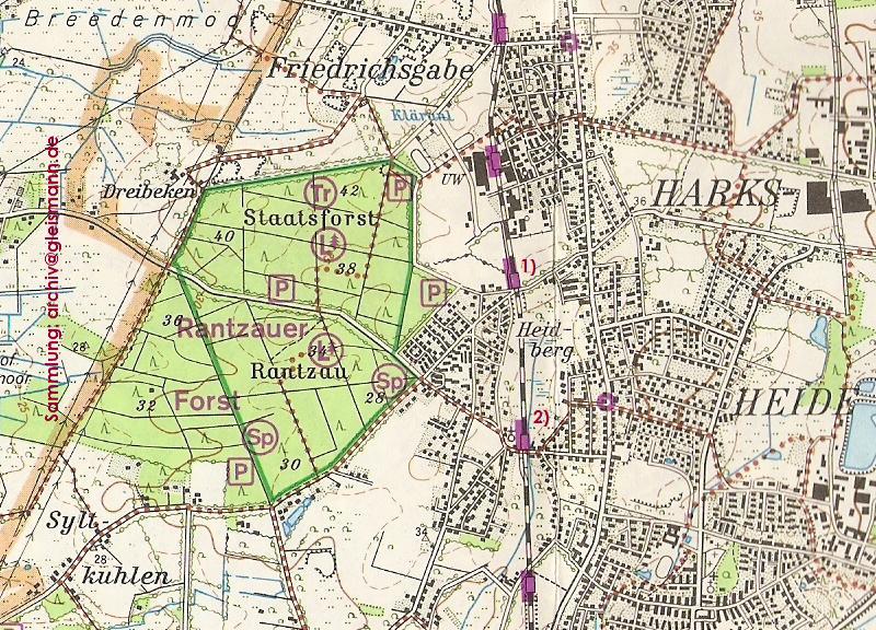 Kartenausschnitt mit den ehemaligen Haltestellen Harckesheyde und Waldstraße der Alsternordbahn / A2.