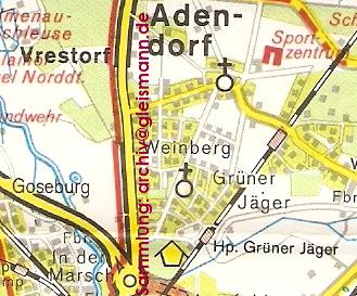 Kartenausschnitt mit den Bahnhfen Adendorf und Grner Jger.