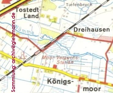 Kartenausschnitt mit dem Bahnhof Knigsmoor.