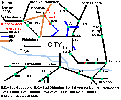 Das Schnell- und Regionalnetz des HVV mit den verlegten Bahnhöfen