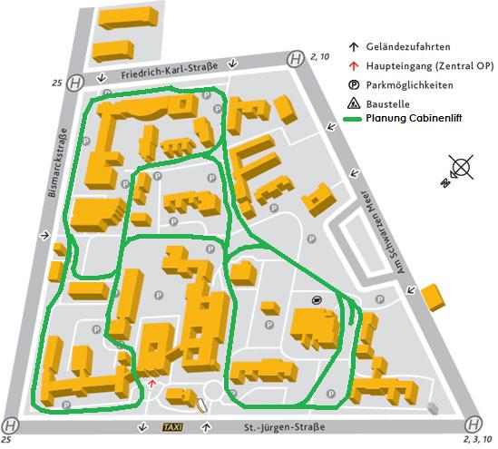 Geplanter Verlauf des Cabinenlifts in Bremen - Plan 2.