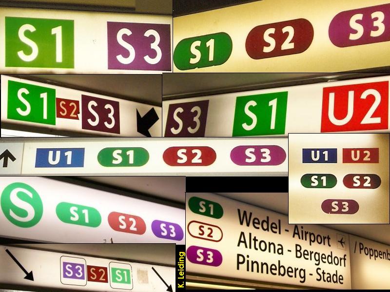Collage von Umsteigehinweisen am Jungfernstieg 1.