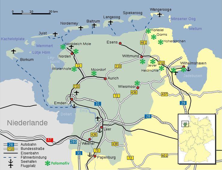 Karte von Ostfriesland.