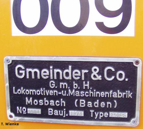 Typenschild der Lok 009.