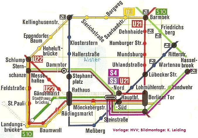 Bildmontage der HVV - Schnellbahnplne von 1971 und 1975.