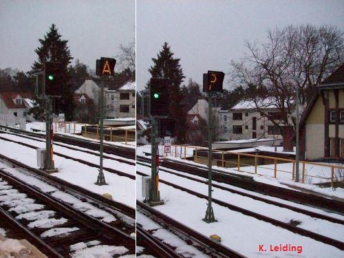 Fotomontage des Ausfahrsignal und Voranzeiger fr die Fahrten zum Airport und nach Poppenbttel.