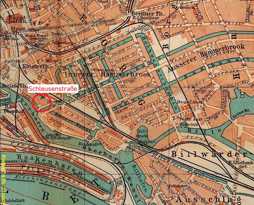 Ausschnitt eines Stadtplans (von etwa 1910) mit dem &acute;Inneren Hammerbrook&acute;.