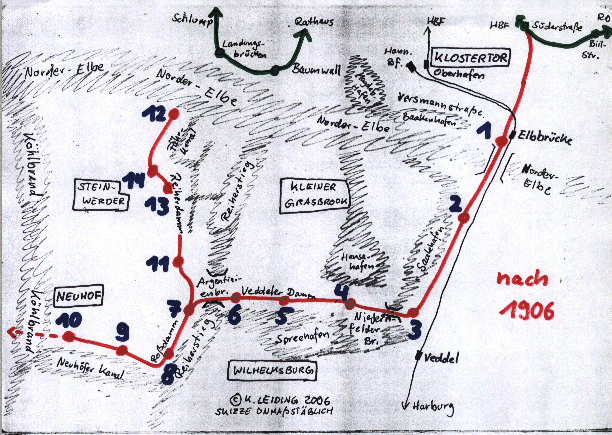 Planung der Freihafen-Hochbahn nach 1906.