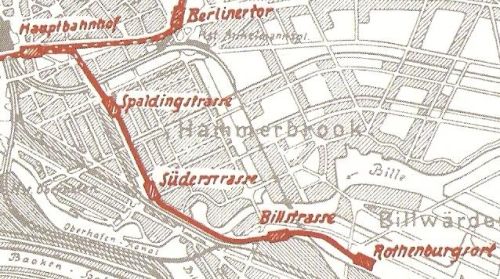 Streckenkarte der Zweiglinie nach Rothenburgsort.