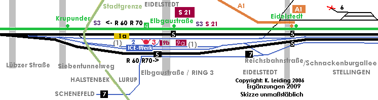 Skizze des Gelndes des ehemaligen Rangierbahnhofes Eidelstedt