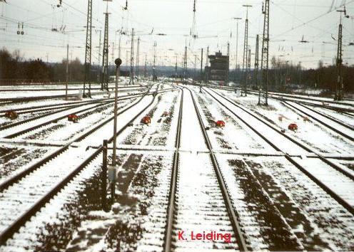 Maschen, Einfahrgruppe Nord - Sd mit Schnee.