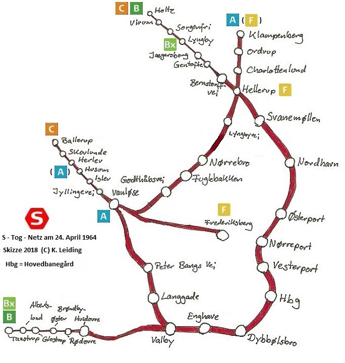 Skizze des S - Tog - Netzes am 24. April 1964.