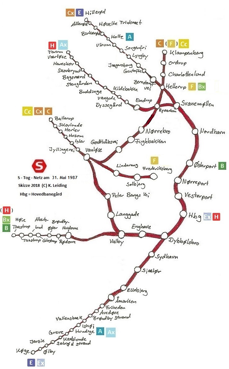 Skizze des S - Tog - Netzes am 31. Mai 1987.