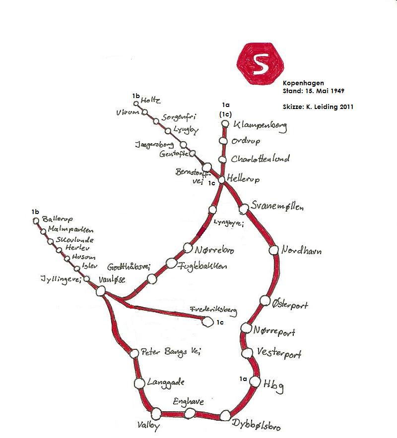 Skizze des S - Tog - Netzes am 15. Mai 1949.