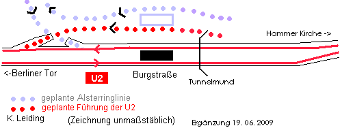 Einbindung der Alsterringlinie in die Haltestelle Burgstrae.